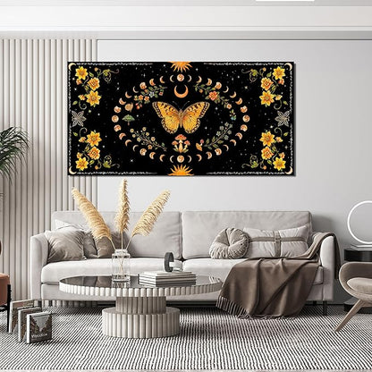Abstract Wall Art Decor Large Boho Wall Art for Living Room Black Abstract Canvas Art Wall Decor Vintage Flower Wall Art Prints Butterfly Artwork for Walls Bedroom Office Wall Art Decor 24" X 48"