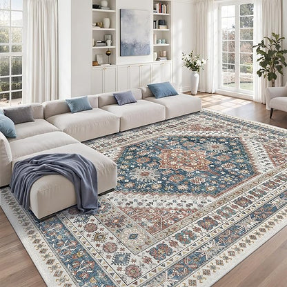zesthome 9x12 Area Rugs,Stain Resistant Washable Rug,Ultra-Thin Rugs for Living Room,Bedroom,Non-Slip Backing Home Decor Large Area Rug (Navy Blue/Red,9'x12')