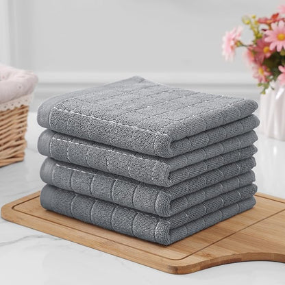 Homaxy 100% Cotton Terry Kitchen Towels(Grey, 13 x 28 inches), Checkered Designed, Soft and Super Absorbent Dish Towels, 8 Pack
