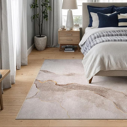 Bloom Rugs Caria Washable Non-Slip 5x7 Rug - Ivory/Gold Modern Abstract Area Rug for Living Room, Bedroom, Dining Room, and Kitchen - Exact Size: 5' x 7'