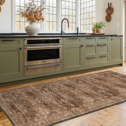 Washable 10ft Long Runners for Hallways, Brown 2'6"x10' Wide Kitchen Runner Rug, Entryway Indoor Rug, Non Slip Rubber Backing Boho Vintage Dark Floor Decor