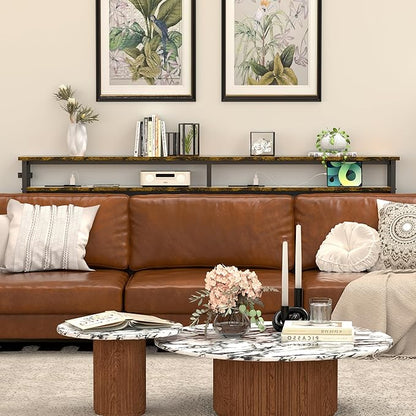 70 Inch Double-Layer Narrow Console Sofa Table with 2 Power Outlets&4 AC Plugs&4 USB Ports, 4.9' Extension Cord Included, Behind Couch Table for Living Room/office Easy Assembly - Rustic Brown