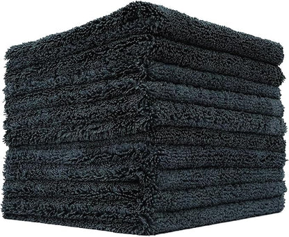 The Rag Company - Creature Edgeless Auto Detailing Towels (10-Pack) Professional 70/30 Blend, Dual-Pile Plush Microfiber, Buffing & Polishing, 420gsm, 16in x 16in, Black