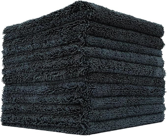 The Rag Company - Creature Edgeless Auto Detailing Towels (10-Pack) Professional 70/30 Blend, Dual-Pile Plush Microfiber, Buffing & Polishing, 420gsm, 16in x 16in, Black