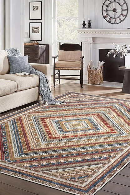 Keen Home Design 9x12 Rug - Machine Washable Area Rug with Non-Slip Backing, Ideal for Living Room, Dining Room, Bedroom - Vintage, Easy Clean, Durable, Low Pile Rug - (9' x 12')