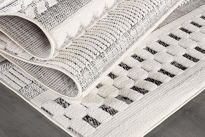 Beverly Rug Micro Loop Area Rug Gray/White 8x10 Geometric Modern Scandinavian Striped Durable Soft Indoor Rugs for Living Dining Room Office Stain Resistant Non Shedding Casual Indoor Carpet 8 x 10
