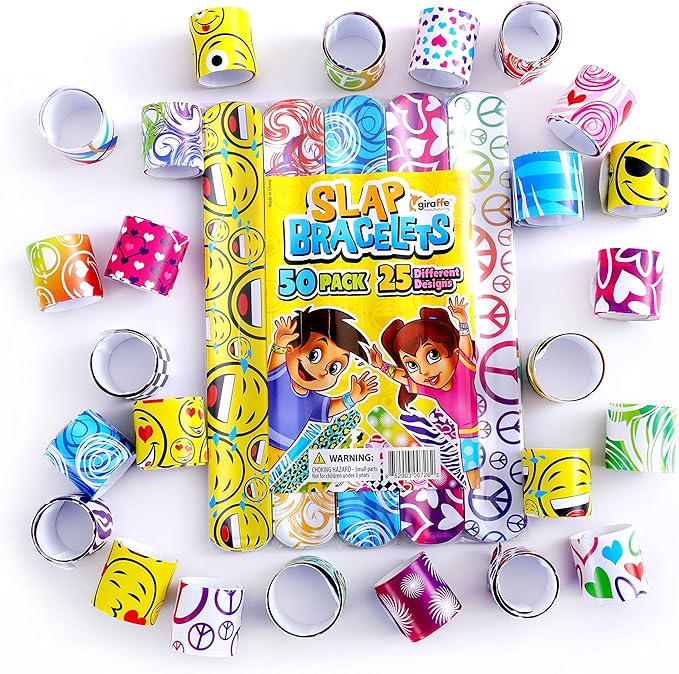 Giraffe Manufacturing 50 Pcs Christmas Slap Bracelets for Kids Bulk – Colorful Snap Bracelets Christmas Party Favors For Kids Stocking Stuffers, Classroom Prize – Fun Wristbands Birthday Gifts