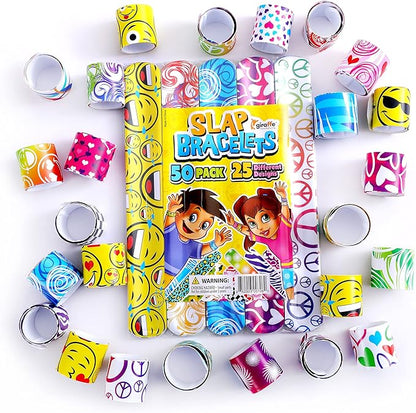 Giraffe Manufacturing 50 Pcs Christmas Slap Bracelets for Kids Bulk – Colorful Snap Bracelets Christmas Party Favors For Kids Stocking Stuffers, Classroom Prize – Fun Wristbands Birthday Gifts