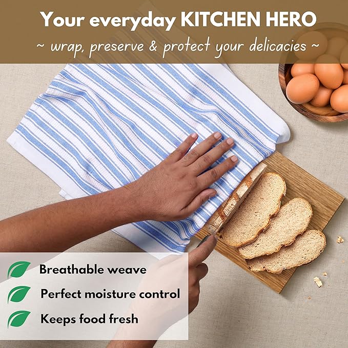 Native Fab Blue Kitchen Dish Towels 16"x26" - Set of 12 - Absorbent Cotton Hand Towels, Restaurant Grade Dish Towels for Quick Drying, Cleaning, Dish Cloths Set with Hanging Loop - Sky Blue