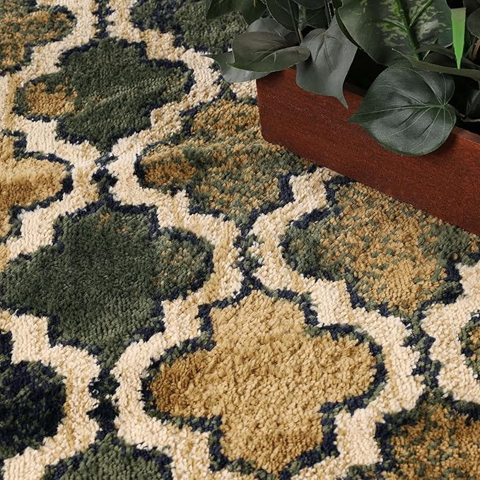 Superior Indoor Small Area Rug, Jute Backed, Perfect for Living/ Dining Room, Bedroom, Office, Kitchen, Entryway, Modern Geometric Trellis Floor Decor, Viking Collection, 4' x 6', Green