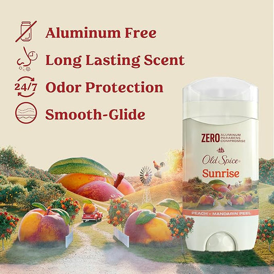 Old Spice Aluminum Free Deodorant for Men, 24/7 Lasting Freshness & Long Lasting Scent, 24/7 Sweat & Odor Protection, Sunrise with Peach + Mandarin Peel Scent, 3.0 oz