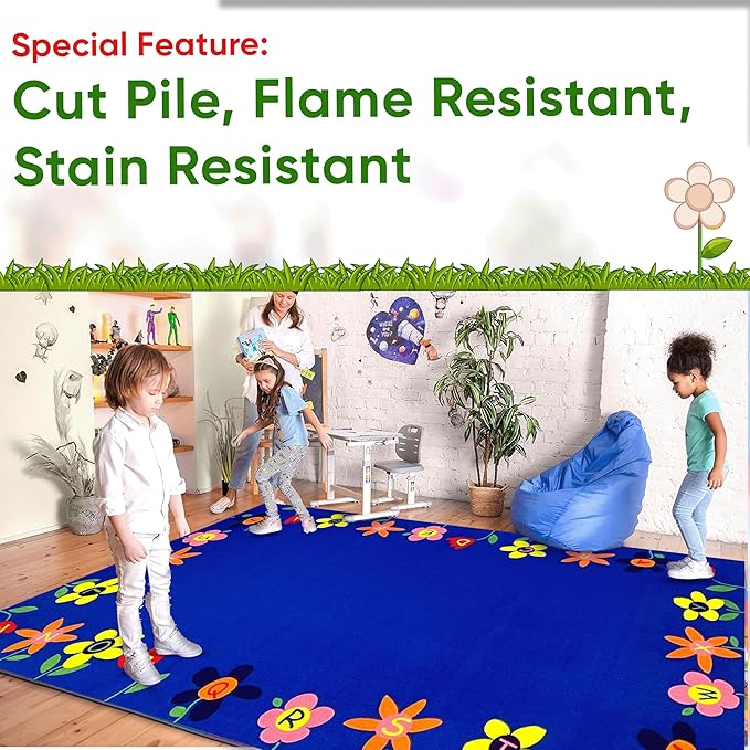 Alphabet Garden School Rug, 6' x 8'6" Rectangle, Educational Classroom Rug, Kids Learning Play Mat | Area Rug for Bedroom or Playroom