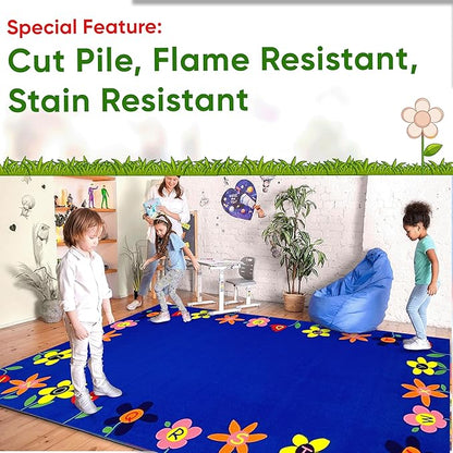 Alphabet Garden School Rug, 6' x 8'6" Rectangle, Educational Classroom Rug, Kids Learning Play Mat | Area Rug for Bedroom or Playroom