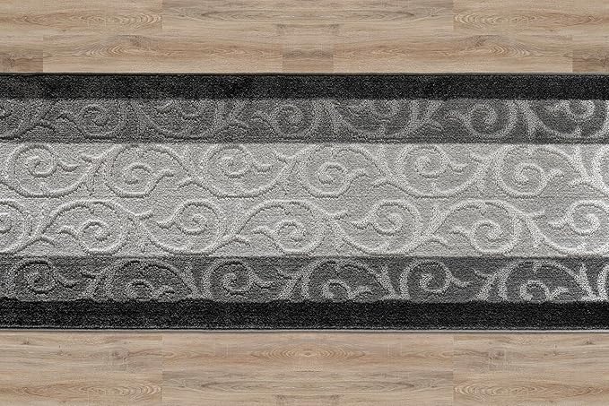 Custom Size Hallway Runner Rug, Slip Resistant, 26 Inch Wide x Your Choice of Length Size, Scroll Anthracite, 26 Inch X 16 Feet, Sold and Priced Per Foot