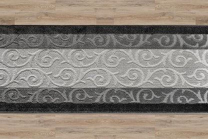 Custom Size Hallway Runner Rug, Slip Resistant, 26 Inch Wide x Your Choice of Length Size, Scroll Anthracite, 26 Inch X 16 Feet, Sold and Priced Per Foot