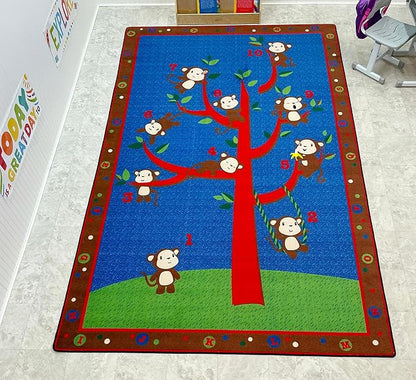 Ten Little Monkeys Classroom Rug, 6' x 8'6", Multicolored, Educational Classroom Rug, Kids Learning Play Mat | Area Rug for Bedroom or Playroom