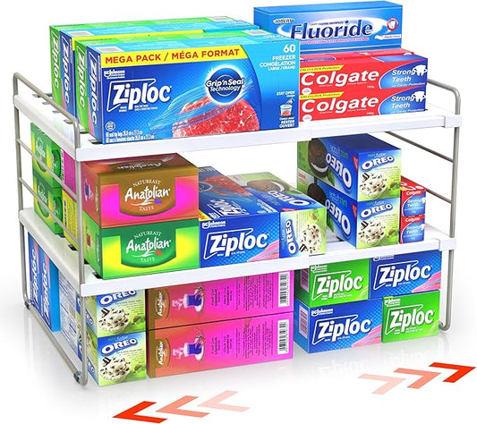 YAN & HIN 3-Tier Pantry Cabinet Organizers and Storage Adjustable Height and Expandable Kitchen Plastic Wrap Organizer Sturdy Aluminum Foil Countertop For Cupboard Multi-Purpose Use