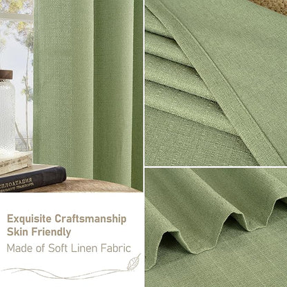 LAMIT Sage Green Linen Curtains for Living Room 84 inch Length, Spring Room Decor Linen Textured Light Filtering Curtains with Grommet for Bedroom/Farmhouse, Set of 2 Panels, W52 x L84