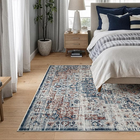 Bloom Rugs Caria Washable Non-Slip 5x7 Rug - Terracotta/Teal Traditional Area Rug for Living Room, Bedroom, Dining Room, and Kitchen - Exact Size: 5' x 7'