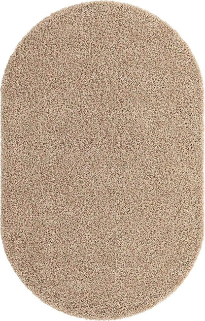 Unique Loom Solid Shag Collection Area Rug (5' 1" x 8' Oval, Taupe)