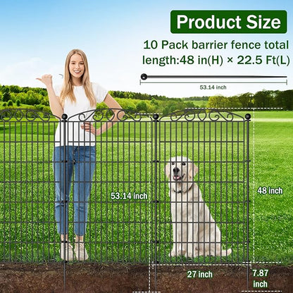 10 Panel No Dig Decorative Garden Fence with Gate - 48in H x 22.5ft L,Dog Fence Outdoor for Yard,Tall Animal Barrier for Dogs Rabbits, Rustproof Metal Wire Panels for Yard,Patio, Flower Bed