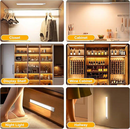 8 Inch Under Cabinet Lighting, 2 Pack Rechargeable Motion Sensor Light, USB Wireless Indoor Closet Lights, 3 Color & 5 Level Dimmable, Easy Installation Lights for Kitchen, Pantry, Stairs
