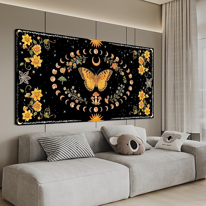 Abstract Wall Art Decor Large Boho Wall Art for Living Room Black Abstract Canvas Art Wall Decor Vintage Flower Wall Art Prints Butterfly Artwork for Walls Bedroom Office Wall Art Decor 24" X 48"
