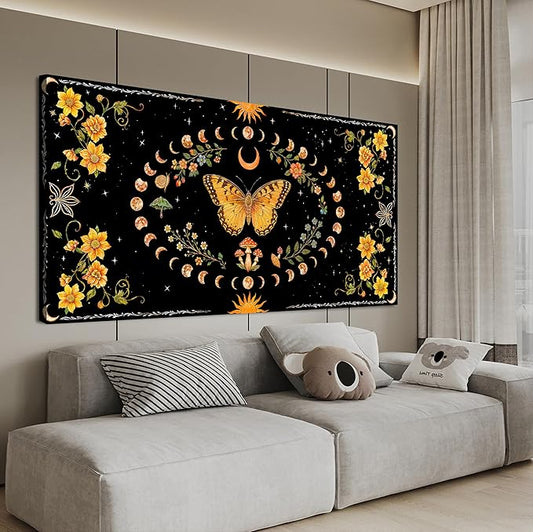 Abstract Wall Art Decor Large Boho Wall Art for Living Room Black Abstract Canvas Art Wall Decor Vintage Flower Wall Art Prints Butterfly Artwork for Walls Bedroom Office Wall Art Decor 24" X 48"