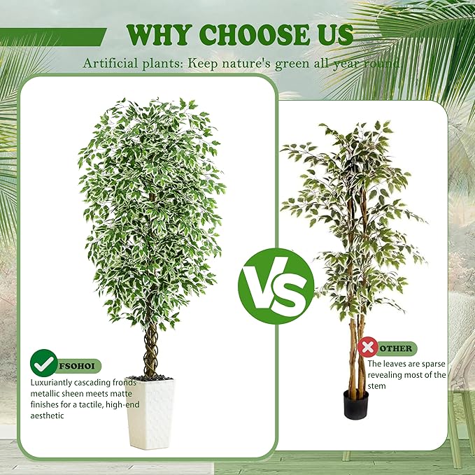 Artificial Ficus Tree (1, Crack-White, 6FT)