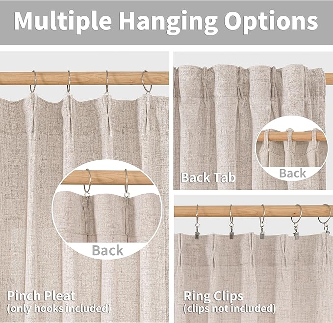 YoungsTex Natural Linen Curtains 40 Inch Length for Kitchen Window, Short Semi Sheer Drapes Light Filtering for Cafe Bathroom Window, 2 Panels, 40 X 40 Inch