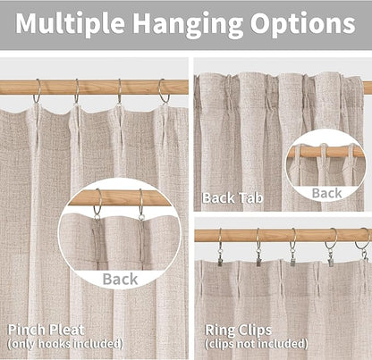YoungsTex Natural Linen Curtains 72 Inch Length for Living Room Pinch Pleated Light Filtering Textured Window Drapes for Bedroom Home Office Privacy Back Tab, 2 Panels, 40 X 72 Inch