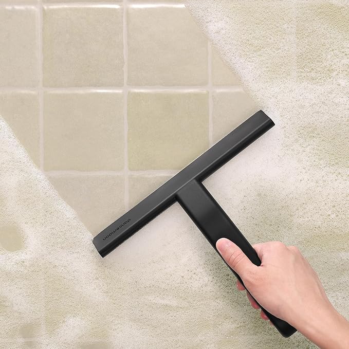 JustHang Shower Squeegee for Glass Doors, All-One-Piece Silicone with Built-in Hook Design for Easy Hanging and Cleaning, 10 Inch Black
