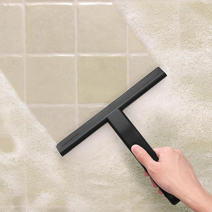 JustHang Shower Squeegee for Glass Doors, All-One-Piece Silicone with Built-in Hook Design for Easy Hanging and Cleaning, 10 Inch Black