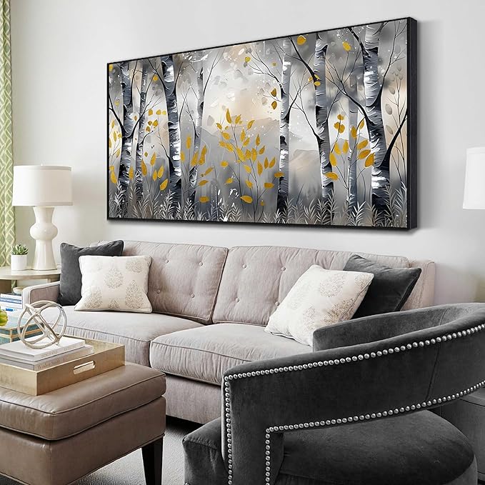 Large Black and White Birch Tree Landscape Canvas Wall Art With Black Wood Frames for Living Room Bedroom Home Office Modern Canvas Prints Framed Wall Art Size 30x60