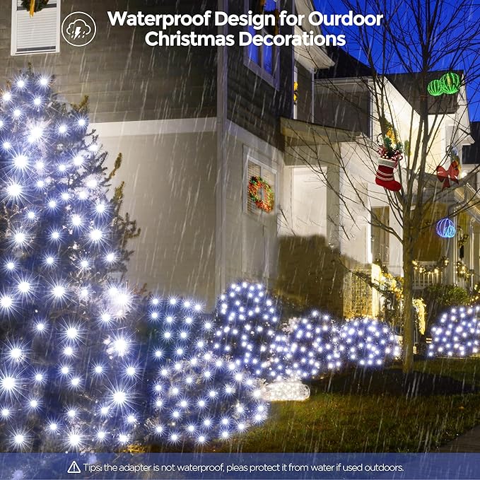 WBao Christmas Net Lights, 200LED 8.4ft x 5.2ft Christmas Lights with 8 Modes, Timer, End to End Connectable, Waterproof Design for Lawn, Bushes, Trees Outdoor Xmas Decorations, Cool White