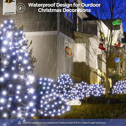 WBao Christmas Net Lights, 200LED 8.4ft x 5.2ft Christmas Lights with 8 Modes, Timer, End to End Connectable, Waterproof Design for Lawn, Bushes, Trees Outdoor Xmas Decorations, Cool White