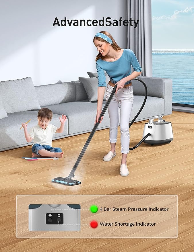 Handheld Steam Cleaner, 293°F 58 PSI Powerful Multipurpose Steam Mop for Home Use, 50Oz Capacity, Heavy Duty Steamer for home, Handheld Steamers, Floors, Cars, Tiles, Crack Cleaning, Titanium