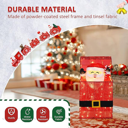 Light Up Electric Santa Claus Decor with 100 LED Lights, 3D Pre-Lit Animated Santa Claus for Xmas Decoration, 14.17" L x 10" W x 26.97" H Freestanding Glittered Display for Outdoor, Indoor