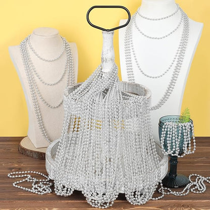 240PCS Silver Bead Necklace, Christmas Beads Stuff Accessories, 33" Xmas Necklaces Women and Men, Festival Events Parade Throw Accessories for Wedding Birthday Celebrations Decorations