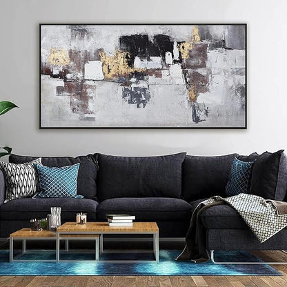 Abstract Wall Art Modern Abstract Artwork Canvas Prints Picture Black Gold Graffiti Modern Wall Artwork Bedroom Living Room Office Decoration Ready To Hang 24"x48" With Framed