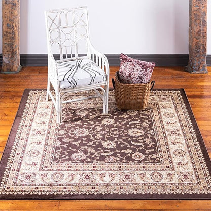 Rugs.com Aditi Collection Rug – 3 Ft Square Brown Medium-Pile Rug Perfect for Living Rooms, Kitchens, Entryways