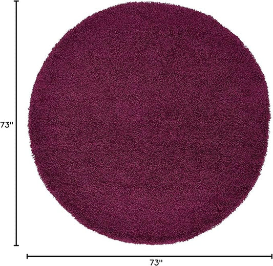 Unique Loom Solid Shag Collection Area Rug (6' 1" Round, Eggplant Purple)