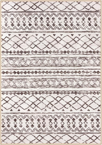 KUTA 5x7 Area Rugs Boho Brown Cream Washable Rug Non-Slip, Ultra Soft Geometric Print Distressed Traditional Moroccan Farmhouse Carpet for Living Room Dining Room Bedroom Dorm Office Home Decor