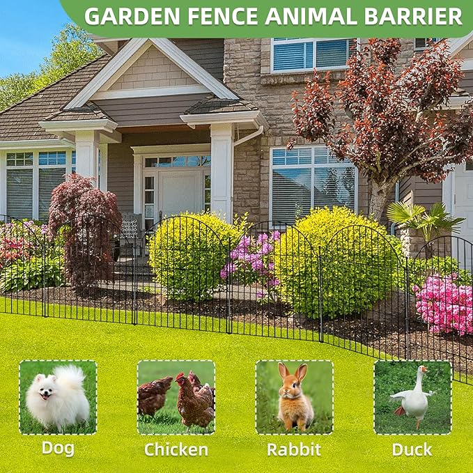 Decorative Metal Garden Fence 10 Panels, 32in (H) x 23.6ft (L) No Dig Dog Fence Outdoor for Yard, Temporary Rustproof Metal Wire Rabbit Dog Garden Border Fencing for Patio