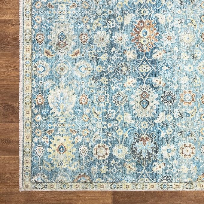 Bloom Rugs Washable Non-Slip 2x3 Rug - Blue/Beige Traditional Oriental Area Rug for Living Room, Bedroom, Dining Room, and Kitchen - Exact Size: 2' x 3'