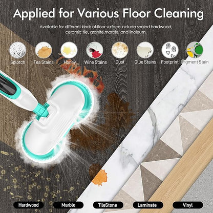 Scrubbing Steam Mop with Rotating Mop Pads, All-in-One Hard Floor Cleaner with LED Headlights, Steam & Spin Control, 6 Soft Scrub Pads, Swivel Steering, FS07