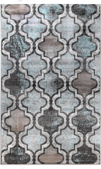 Superior Indoor Large Area Rug, Jute Backed, Perfect for Living/Dining Room, Bedroom, Office, Kitchen, Entryway, Modern Geometric Trellis Floor Decor, Viking Collection, 5' x 8', Turquoise