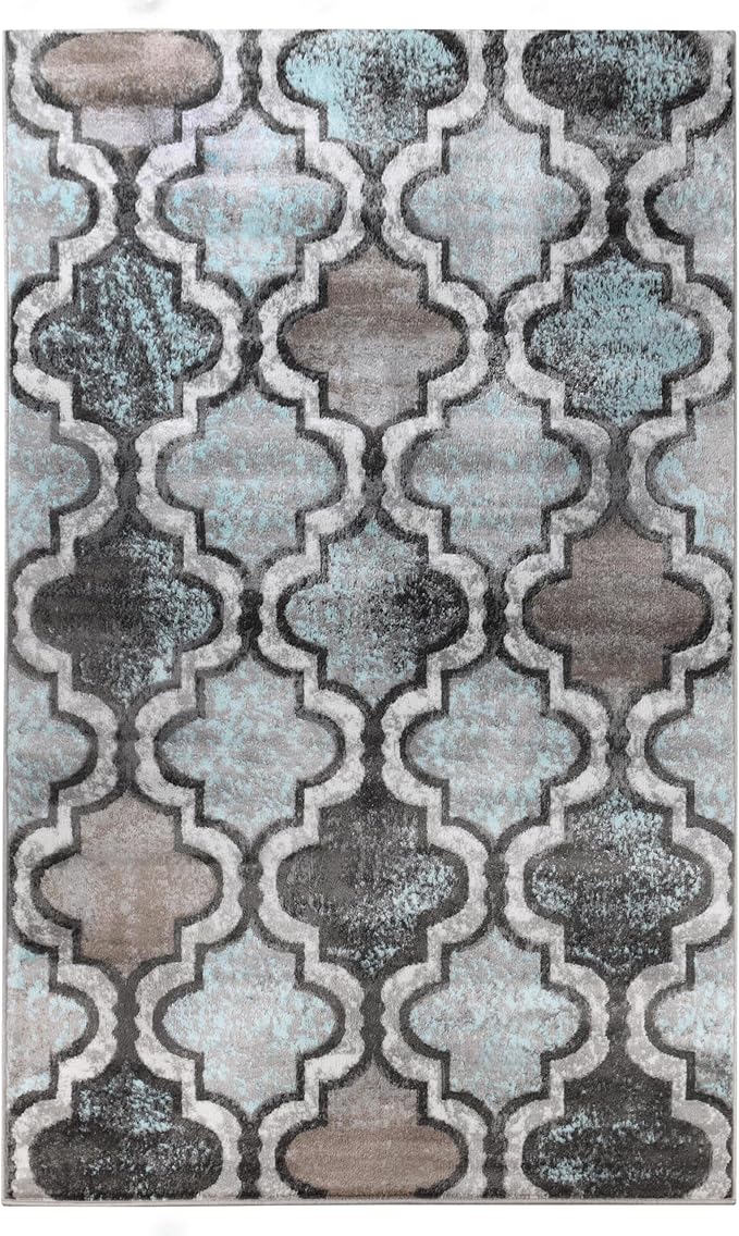 Superior Indoor Small Area Rug, Jute Backed, Perfect for Living/Dining Room, Bedroom, Office, Kitchen, Entryway, Modern Geometric Trellis Floor Decor, Viking Collection, 3' x 5', Turquoise
