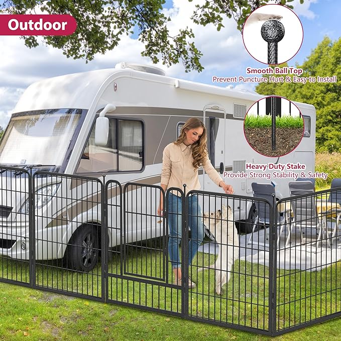 Dog Playpen 32 inch 10 Panels Portable Pet Fence Outdoor for Yard Indoor Dog Pen for Medium/Small Animals, Large Pet Puppy Playpen Heavy Duty Pet Fence for RV Camping, Yard