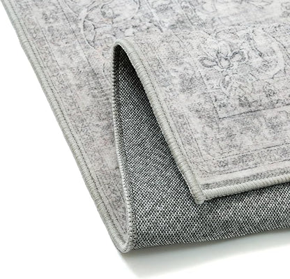 Gray Area Rug 5x7 for Living Room Washable Vintage Carpet Low Pile Non Slip Distressed Soft Traditional Retro Oriental Grey Accent Throw Rug Office Kitchen Bedroom Bathroom Dining Room